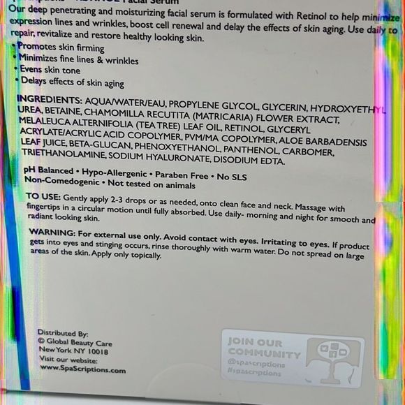 Spa Scriptions RETINOL Facial Serum Anti-Aging Skin Repair Serum 1.7 FL OZ NIB - Picture 6 of 7